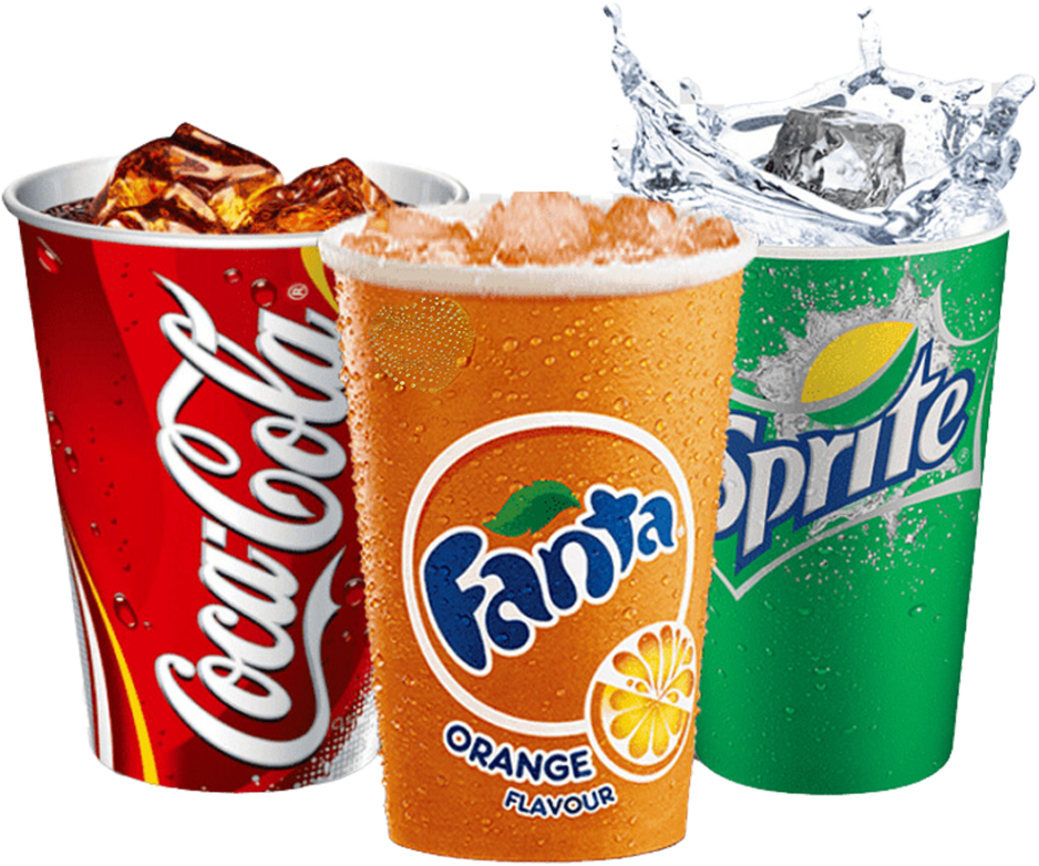 Coca cola , fanta and sprite in glasses